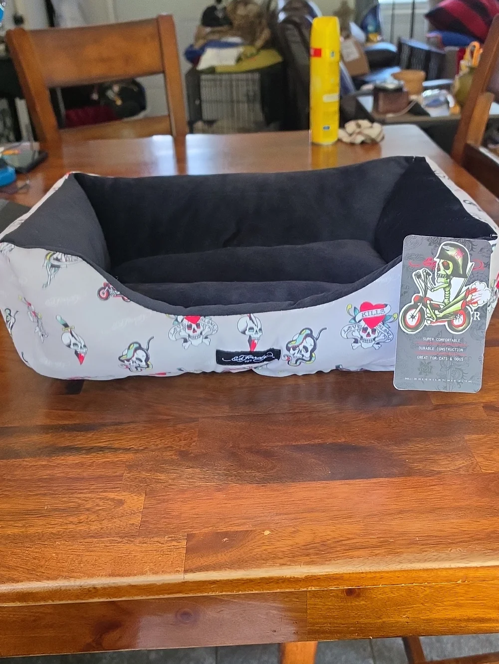 Ed Hardy Black & Gray Skull Print Pet Bed -